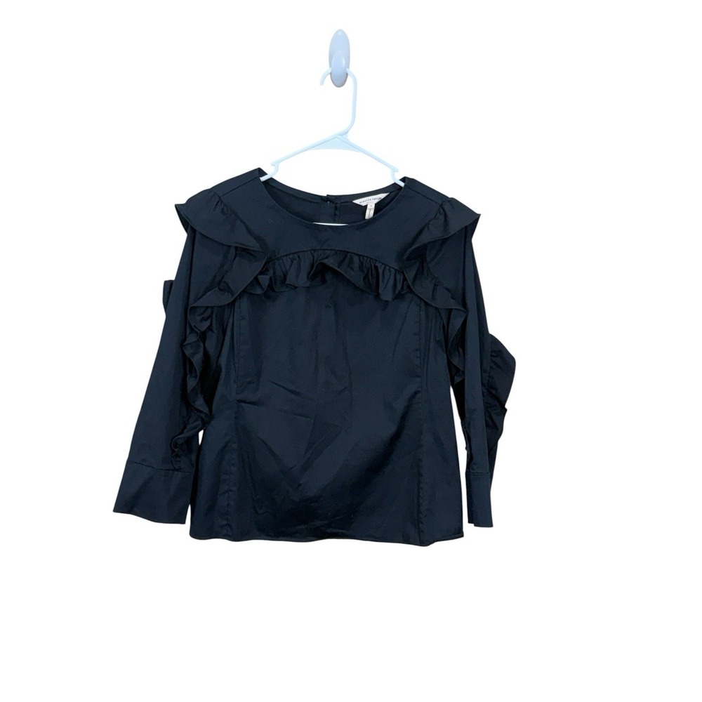 Rebecca Taylor Women's Long Sleeve Ruffle Top Black Size 6